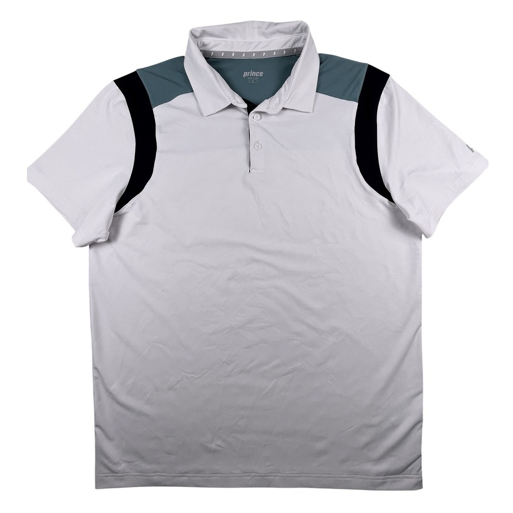 Prince Tennis Polo Shirt Mens L White Colorblock Performance Short Sleeve Sport